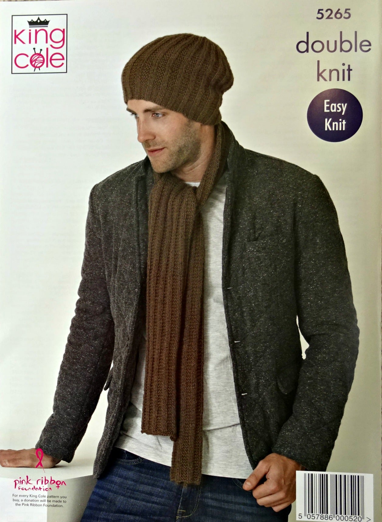 DIGITAL Knitting Pattern Mens Easy Knit Ribbed Hat Scarf Cowl DK King Cole 5265