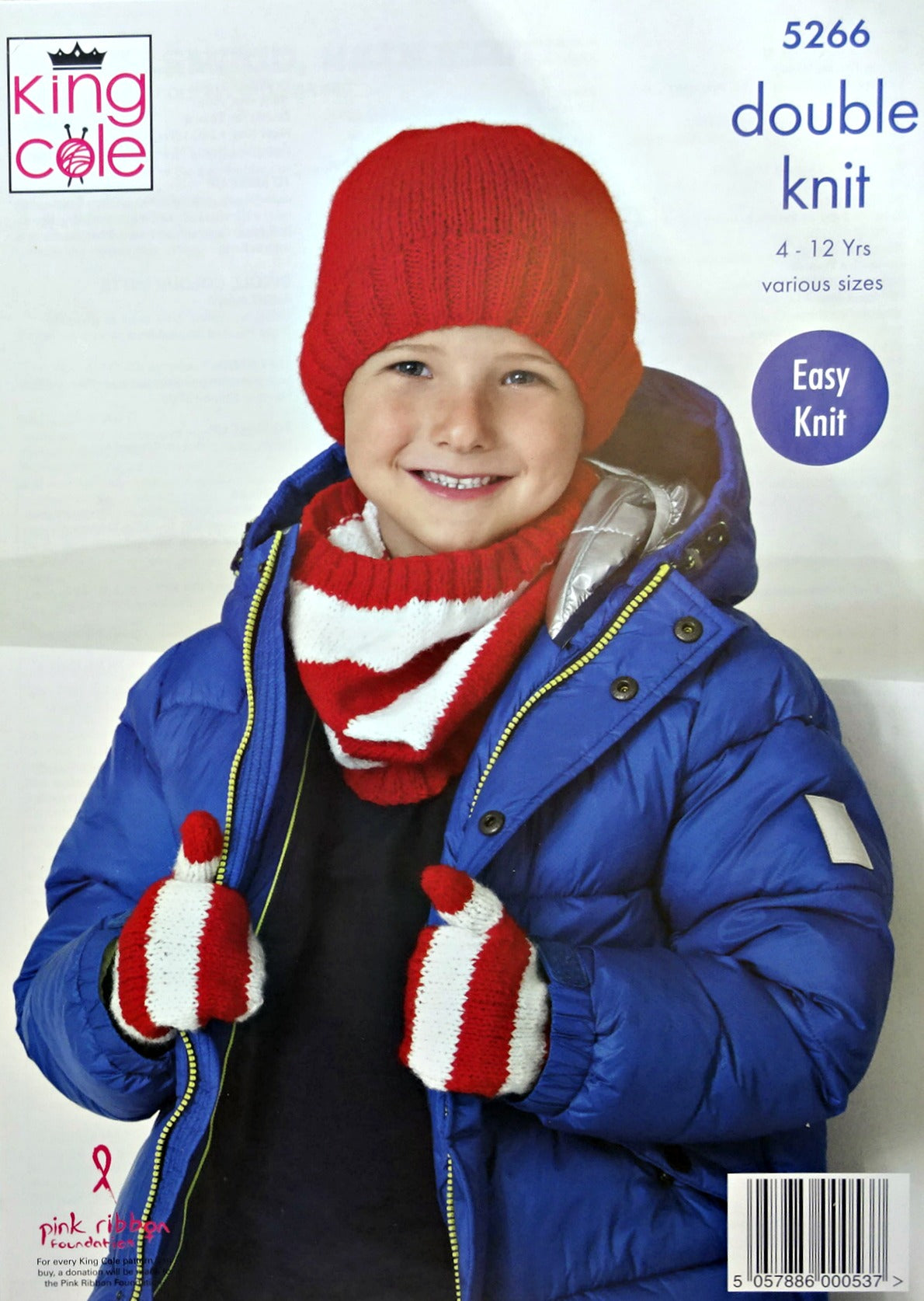 DIGITAL Knitting Pattern Childrens Easy Knit Striped Hat Scarf Mitts DK King Cole 5266