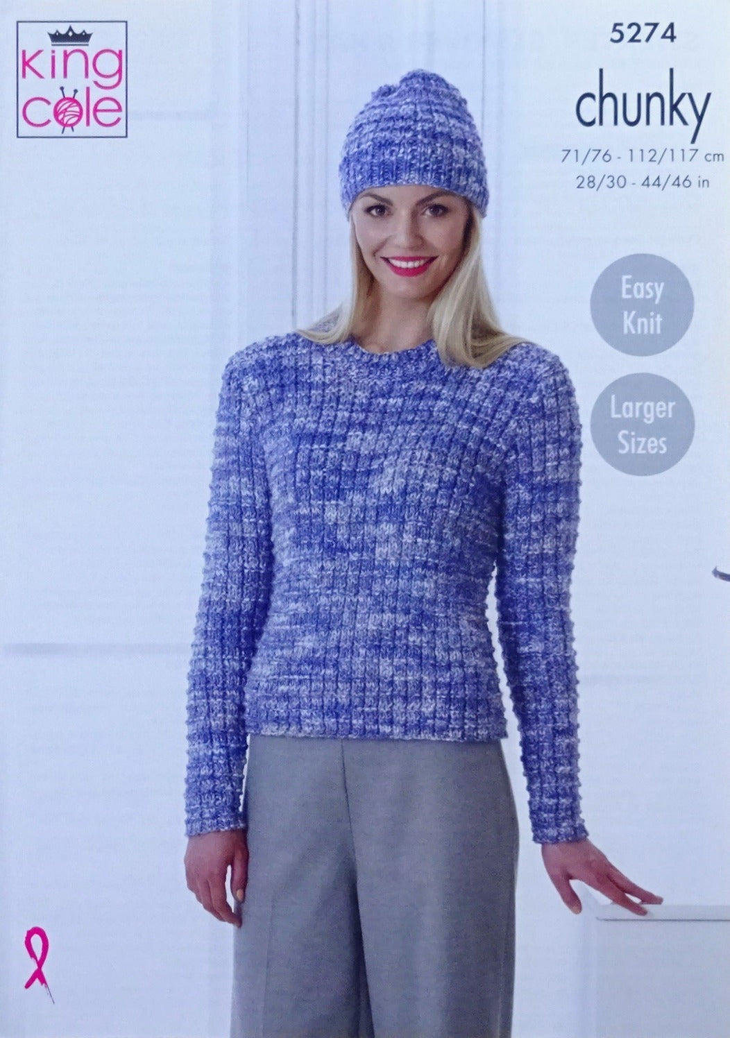 DIGITAL Knitting Pattern Ladies Easy Knit Jumper, Slipover & Hat Chunky King Cole 5274