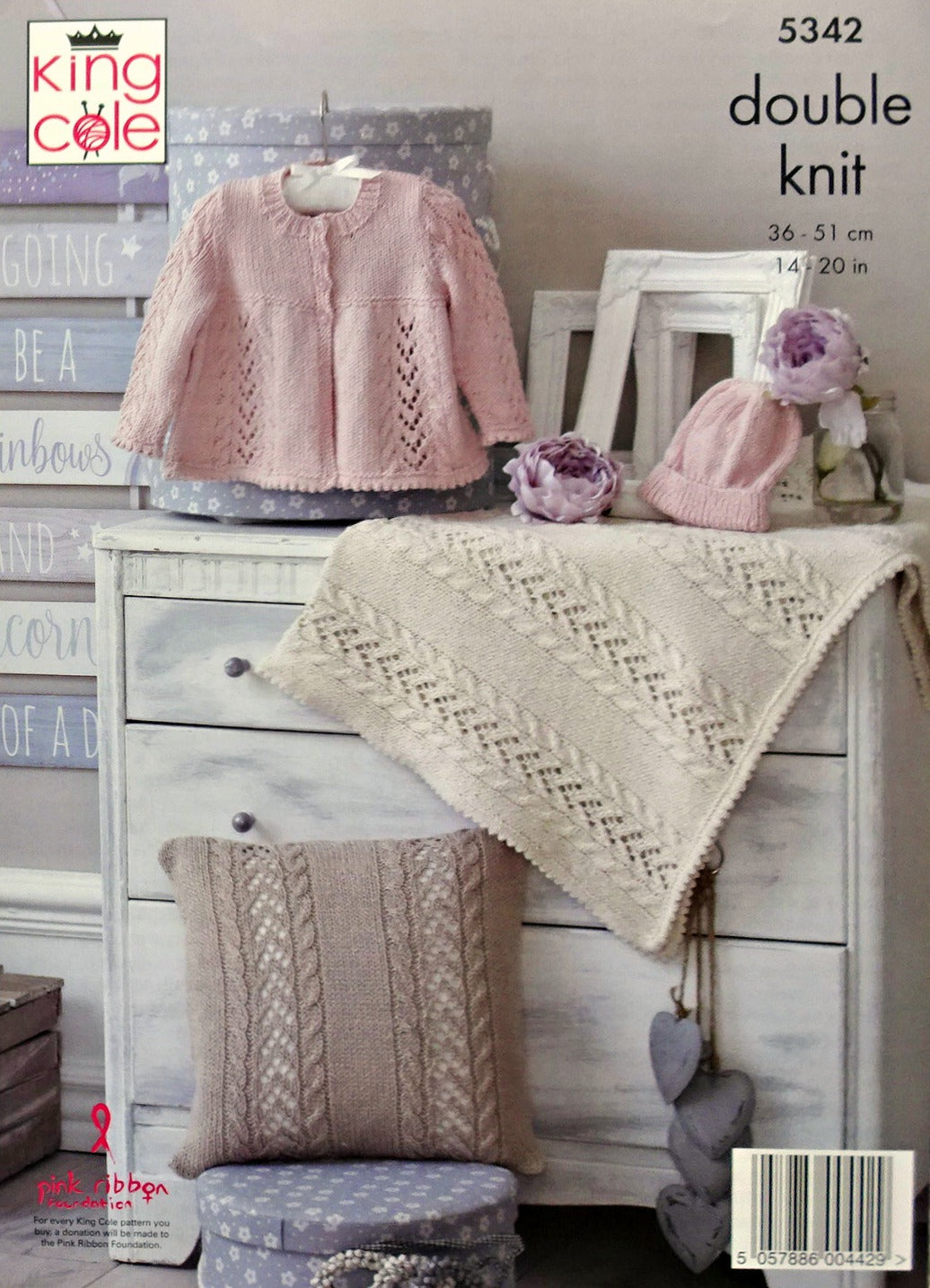 DIGITAL Knitting Pattern Baby Lace Cardigan, Hat, Lace Blanket & Cushion DK King Cole 5342