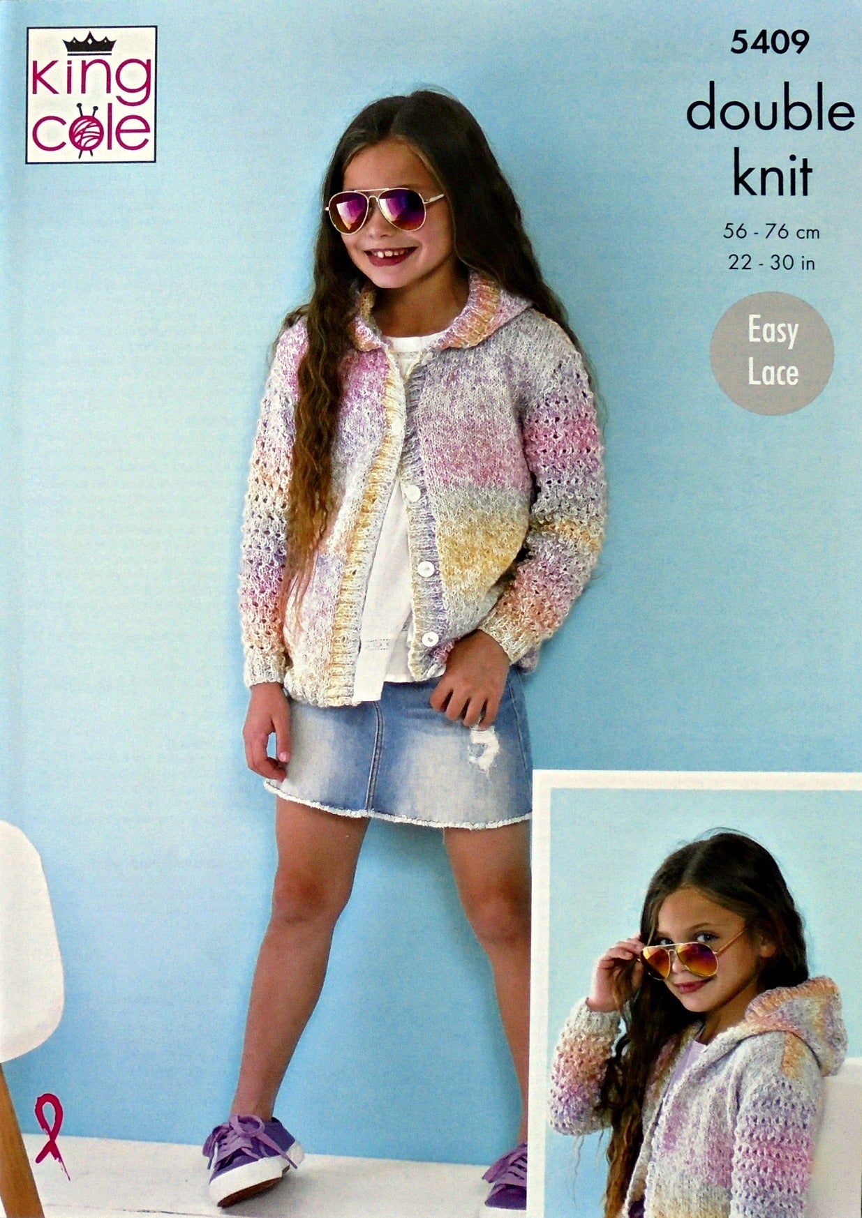 DIGITAL Knitting Pattern Childrens Easy Lace Hooded Jacket with Pockets DK 5409 King Cole