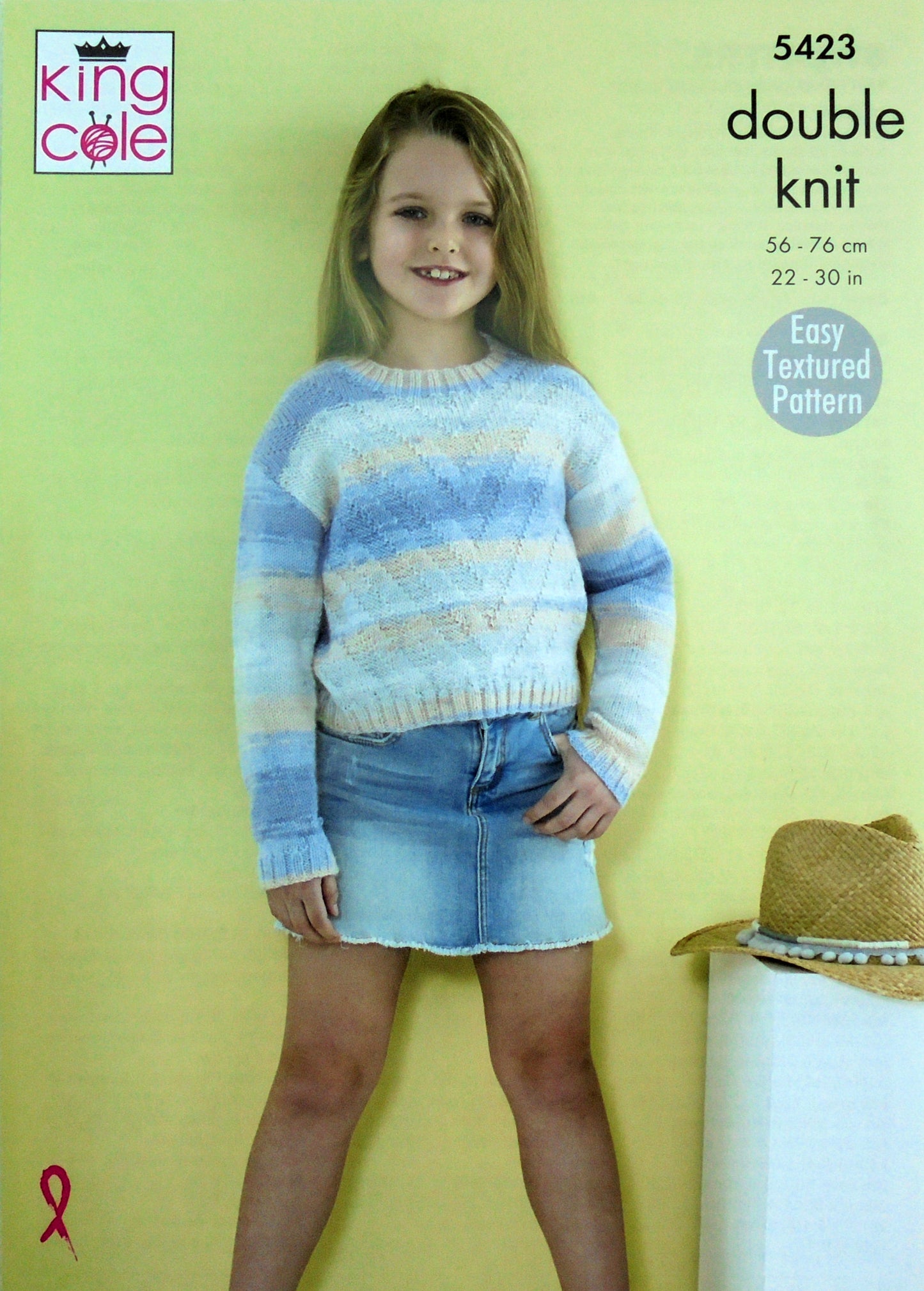 DIGITAL Knitting Pattern Girls Round Neck Easy Textured Jumpers Beaches DK King Cole 5423