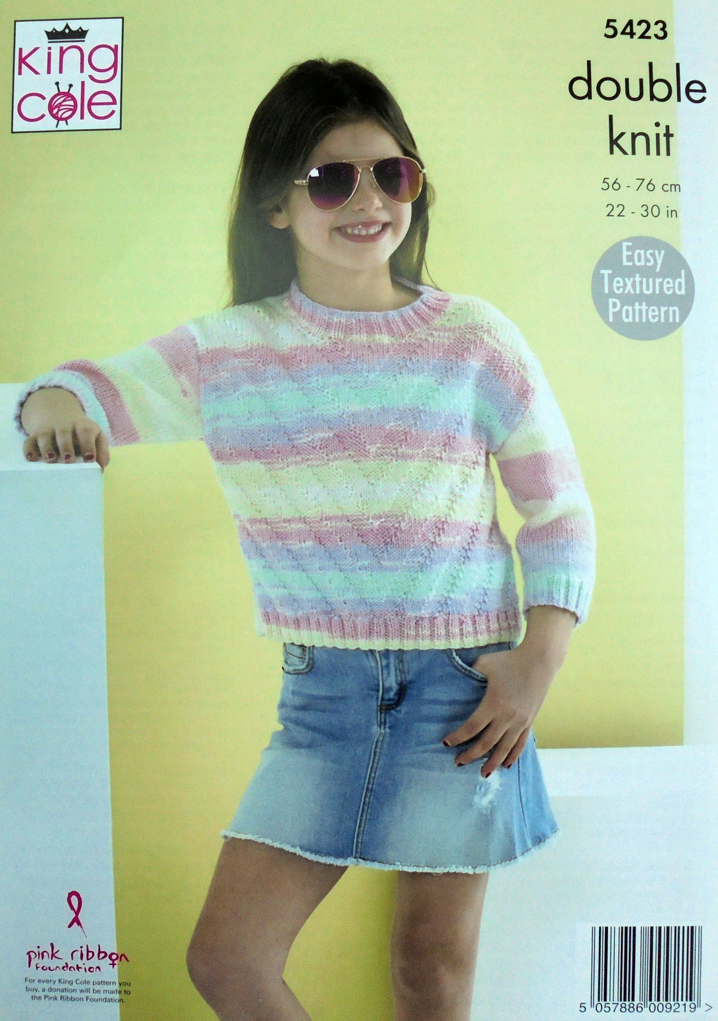 DIGITAL Knitting Pattern Girls Round Neck Easy Textured Jumpers Beaches DK King Cole 5423
