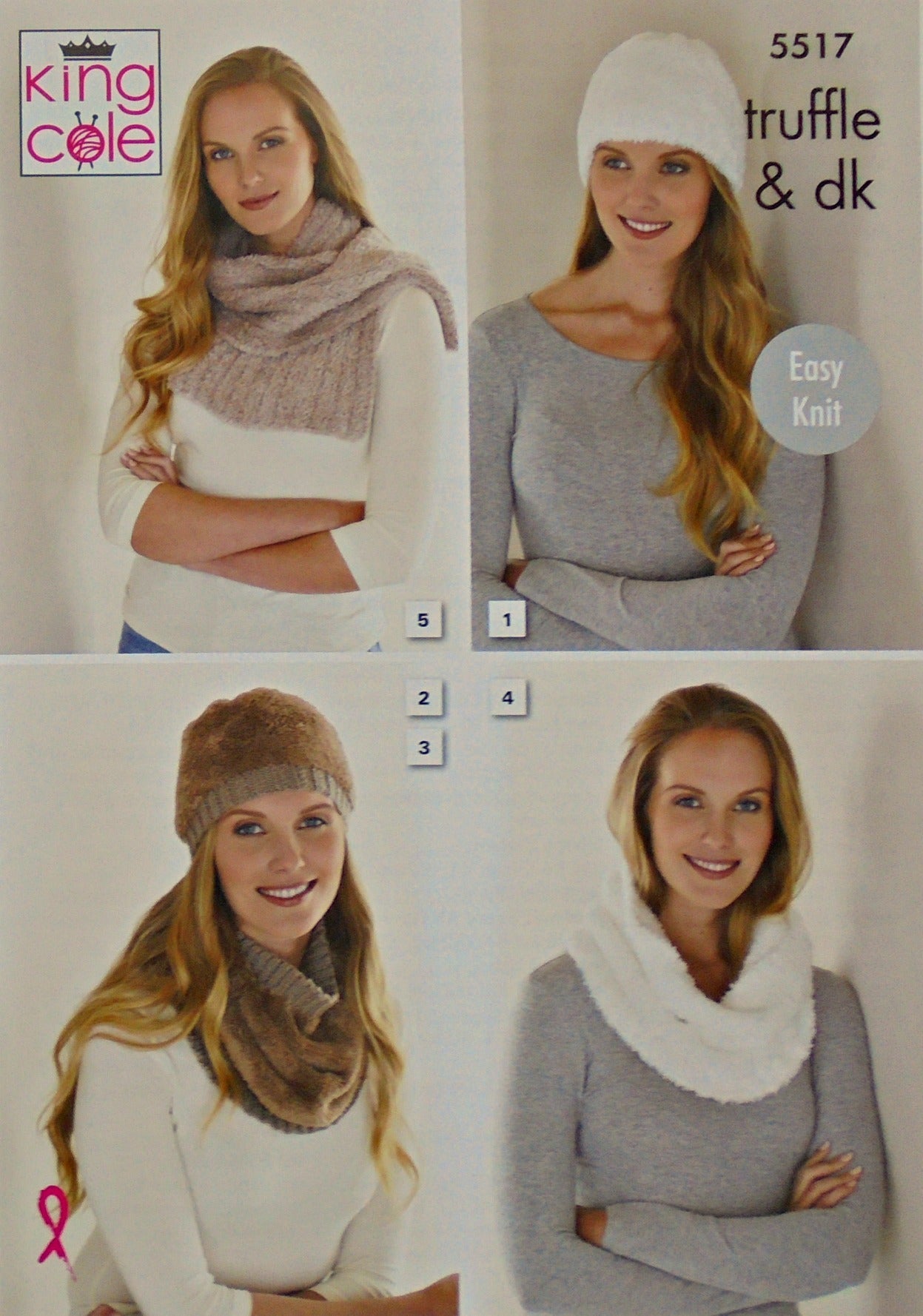 DIGITAL Knitting Pattern Ladies 2 Hats, 2 Cowls and Wide Scarf DK King Cole 5517