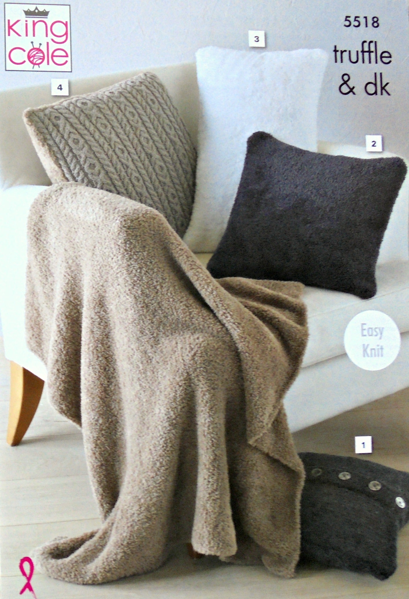 DIGITAL Knitting Pattern Ladies 4 Styles of Cushions/Pillows2 sizes & Blanket DK King Cole 5518