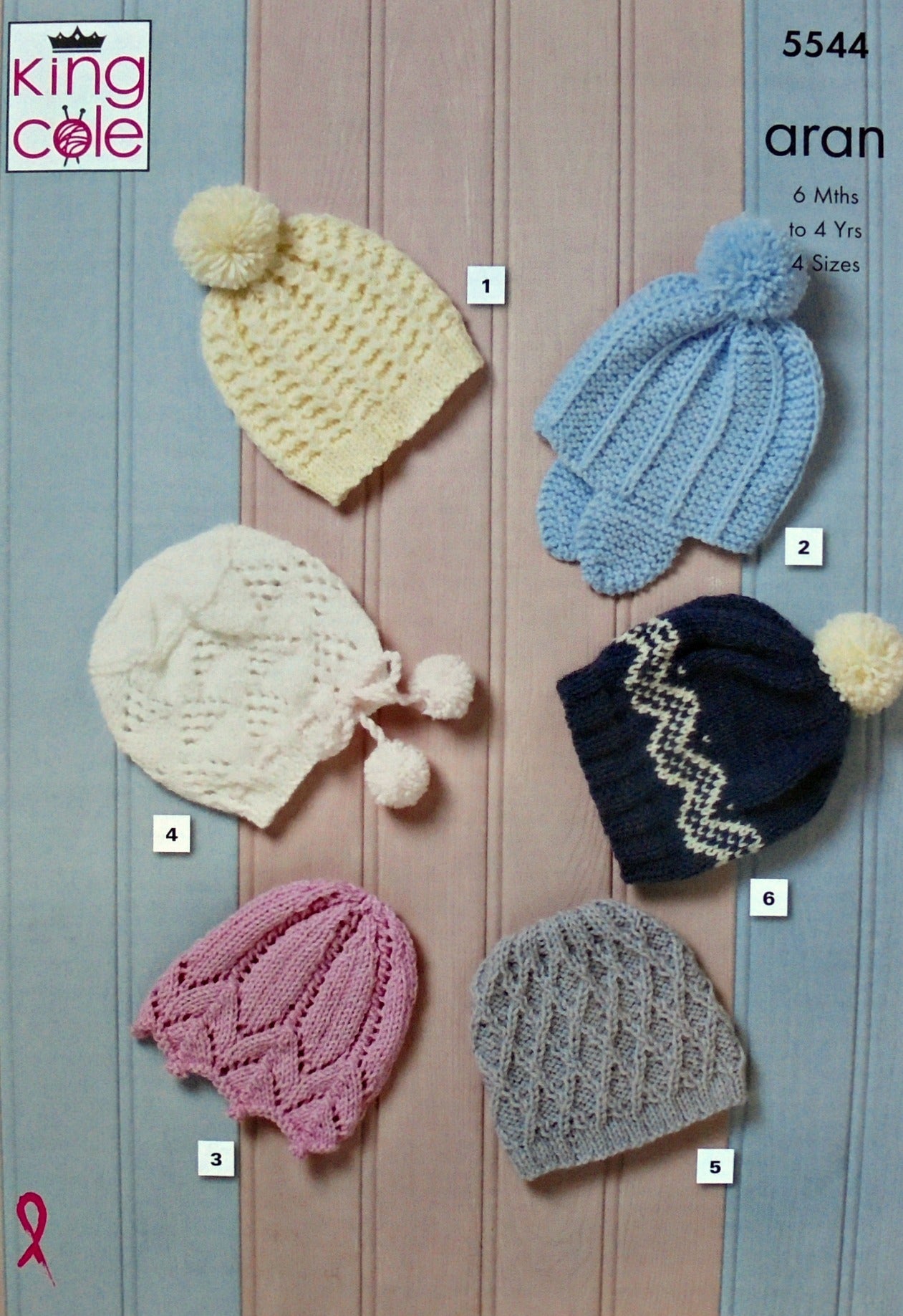 DIGITAL Knitting Pattern Retro Baby Hats Bobble Fairisle Lacy 6 Styles Aran King Cole 5544