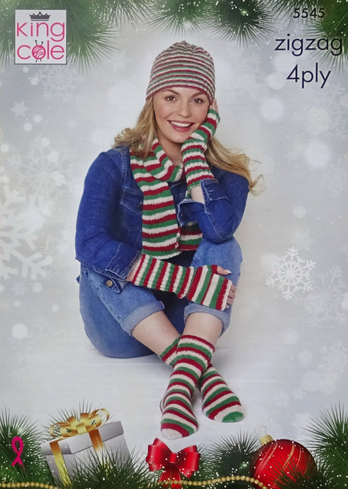 DIGITAL Knitting Pattern Ladies Christmas Hat Scarf Socks and Fingerless Mittens 4ply King Cole 5545