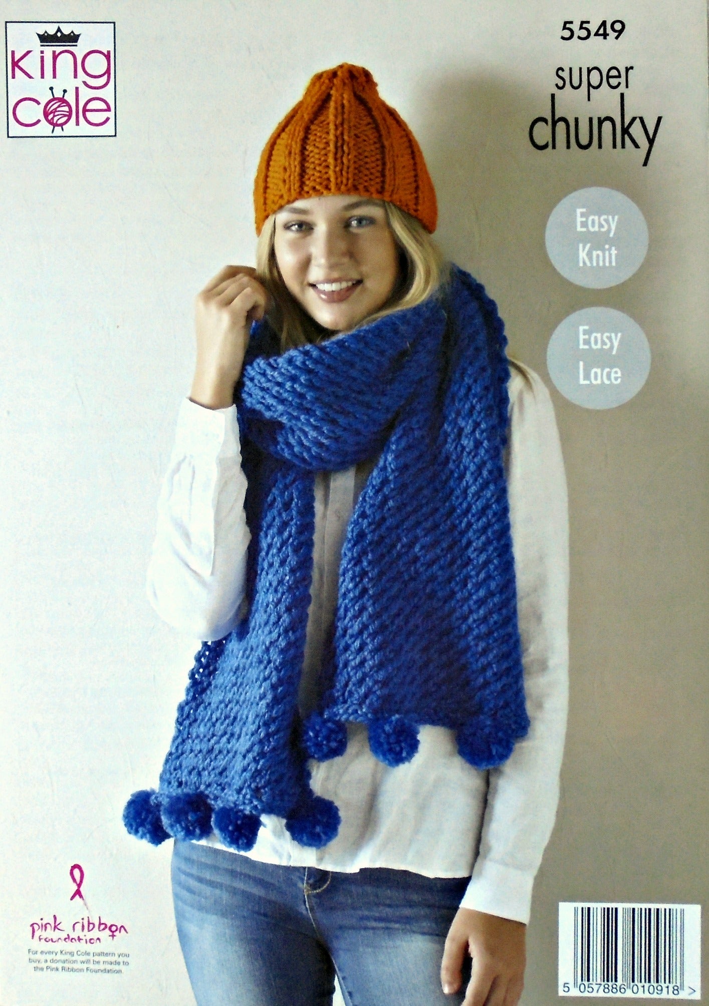 DIGITAL Knitting Pattern Ladies Easy Wrap, PomPom Scarf & Ribbed Hat Super Chunky King Cole 5549