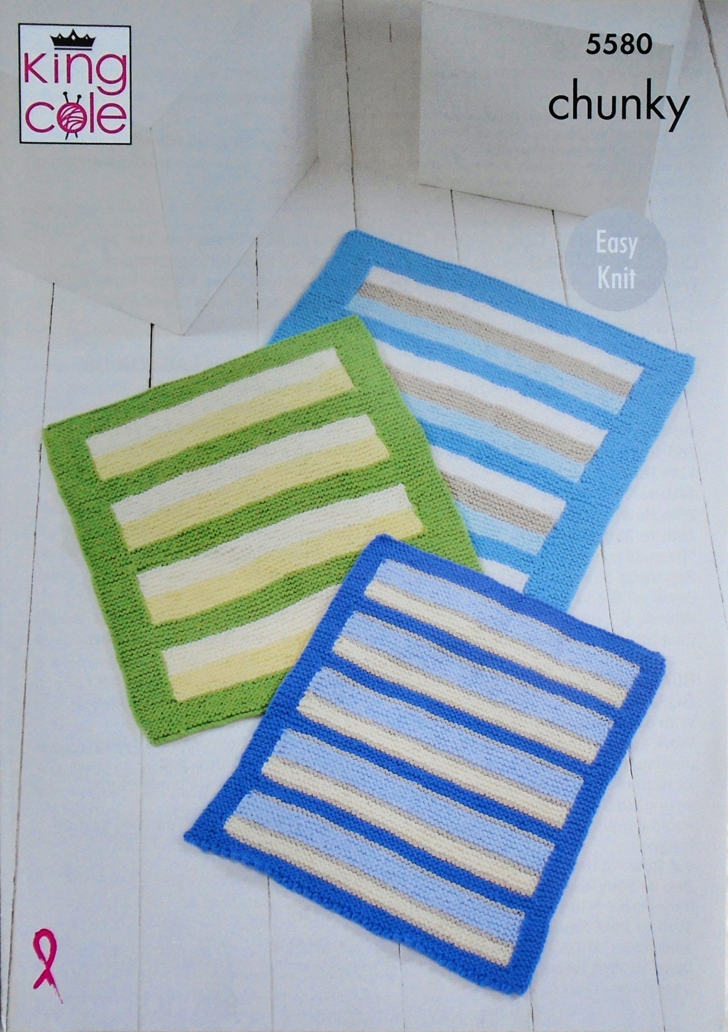 DIGITAL Knitting Pattern Baby Very Easy Knit Striped Baby Blankets - 3 Styles Chunky King Cole 5580