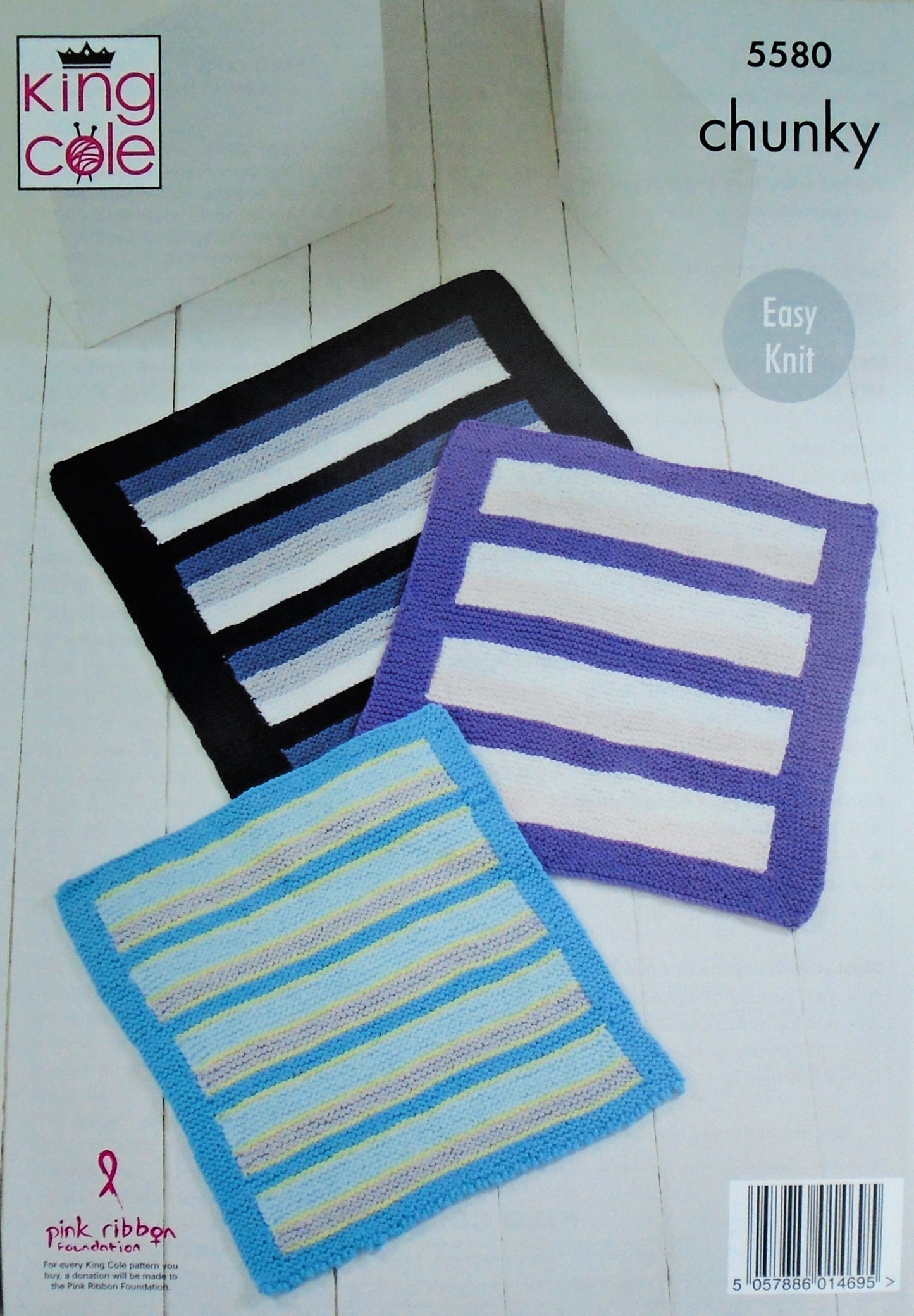 DIGITAL Knitting Pattern Baby Very Easy Knit Striped Baby Blankets - 3 Styles Chunky King Cole 5580