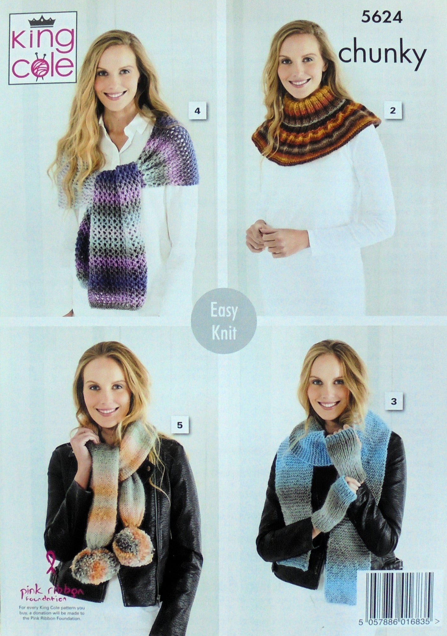 DIGITAL Knitting Pattern Ladies Scarves Cowl Hat Scarf Warmers Chunky King Cole 5624