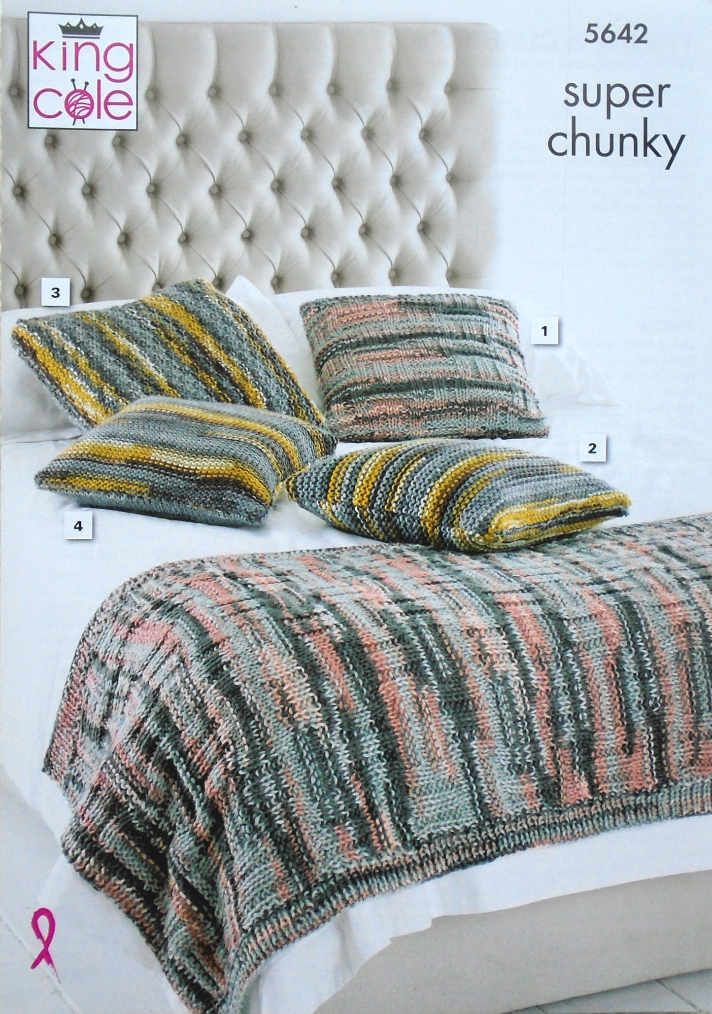 DIGITAL Knitting Pattern Textured Throw and 4 Styles Cushion Super Chunky King Cole 5642