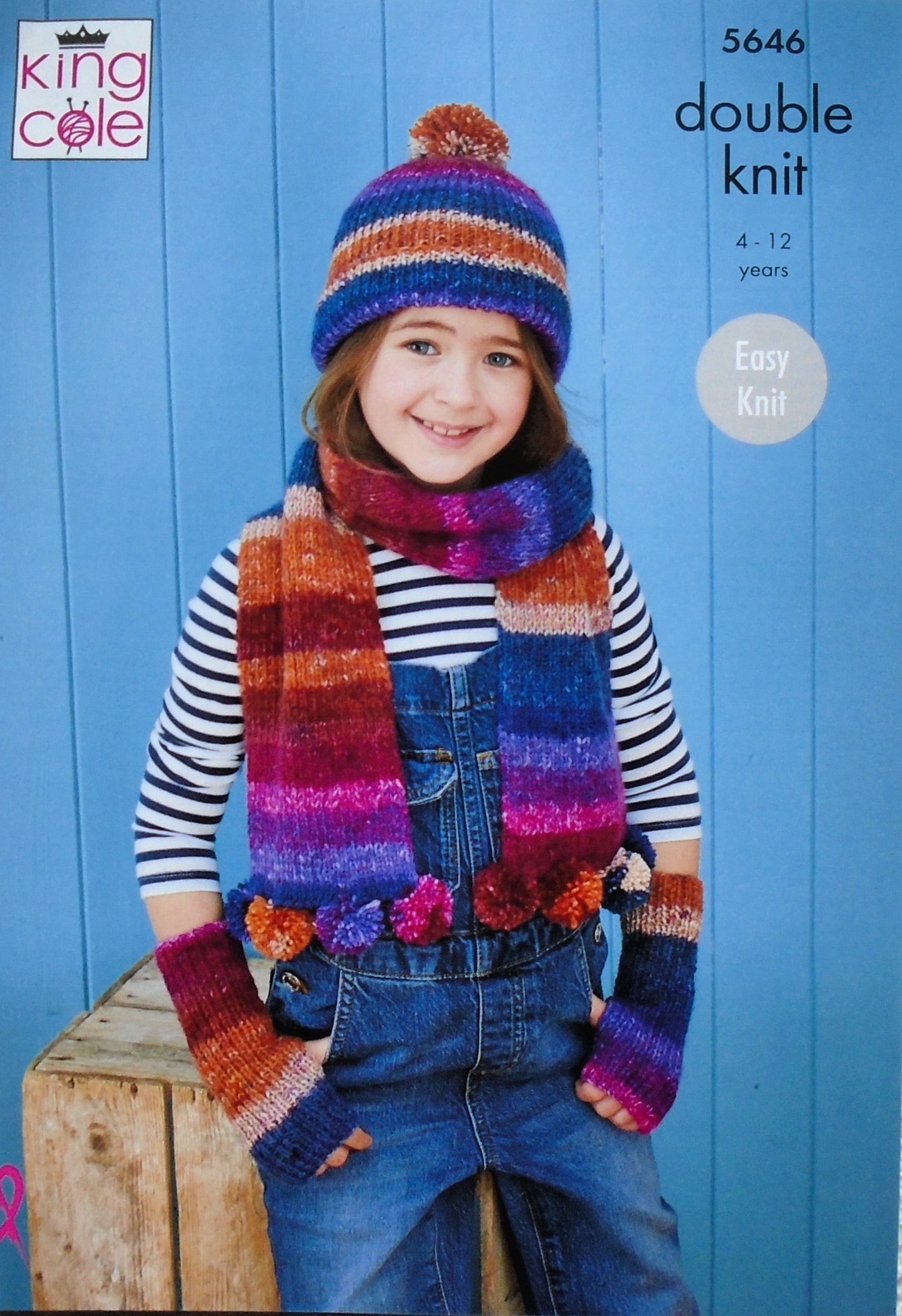 DIGITAL Knitting Pattern Childrens Easy Knit Hat Scarf Mittens Bramble DK King Cole 5646