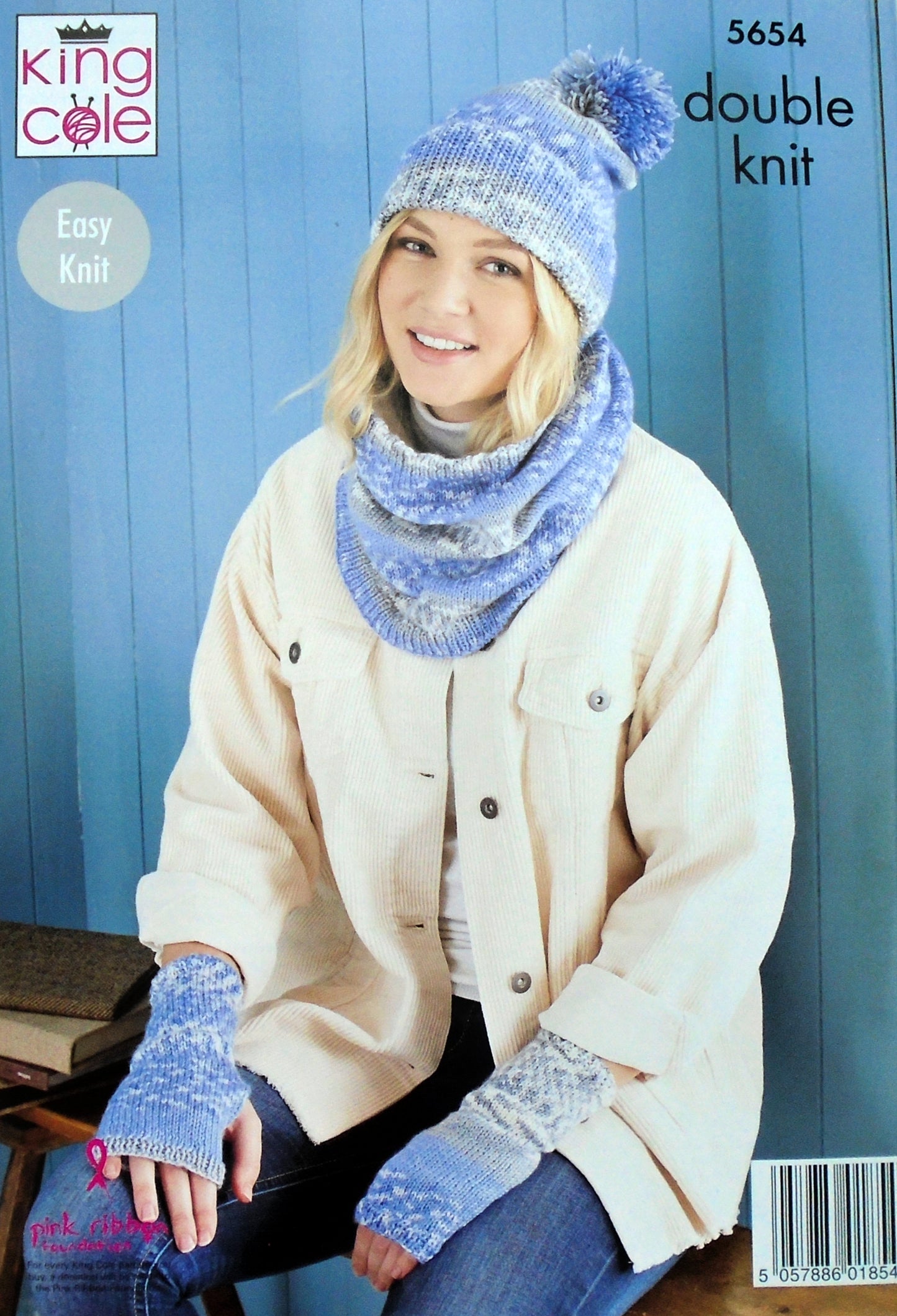 DIGITAL Knitting Pattern Ladies Easy Knit Hat Beret Cowl Scarf & Mittens Fjord DK 5654