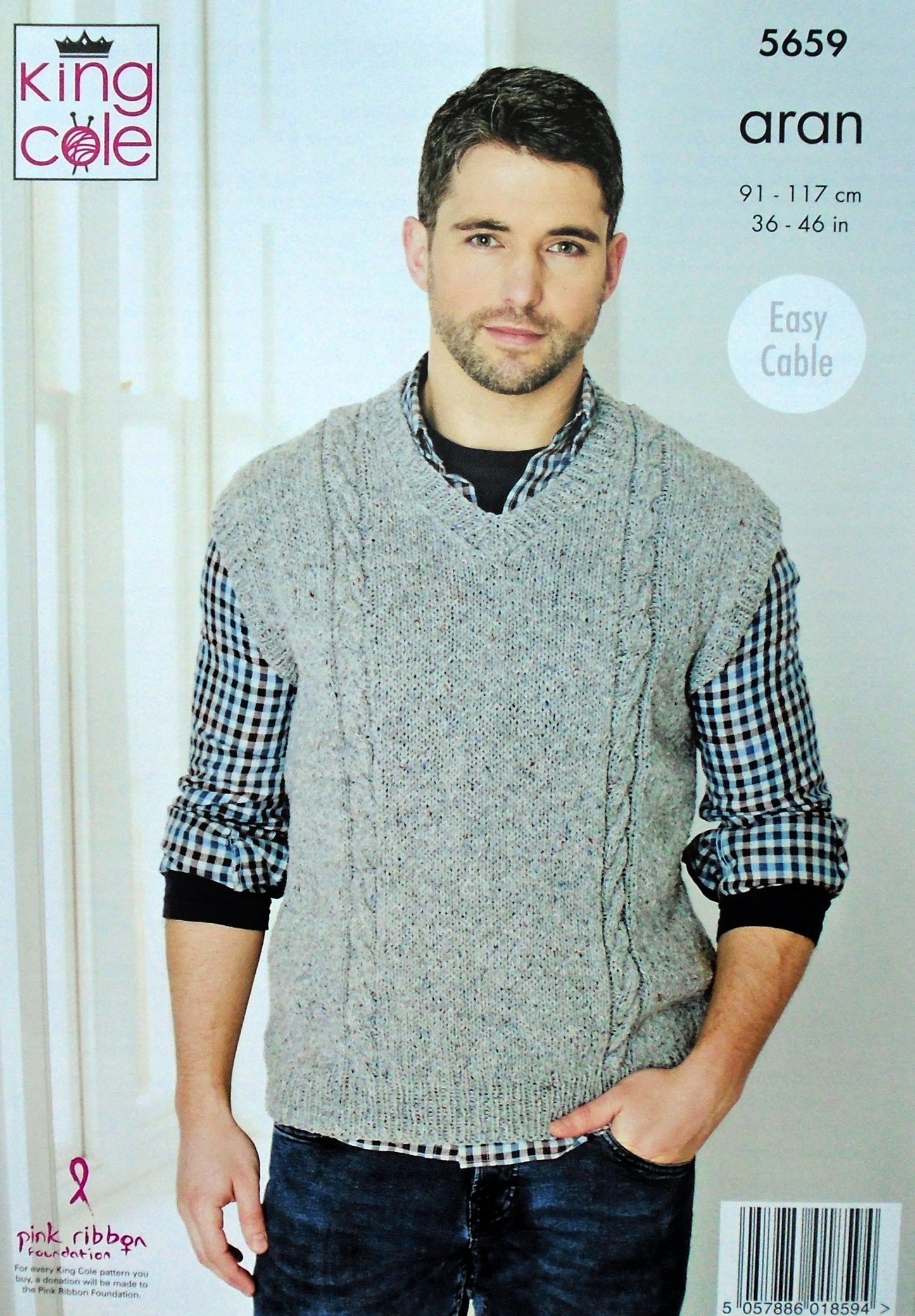 DIGITAL Knitting Pattern Mens V-Neck Cable Jumper & Slipover Aran King Cole 5659