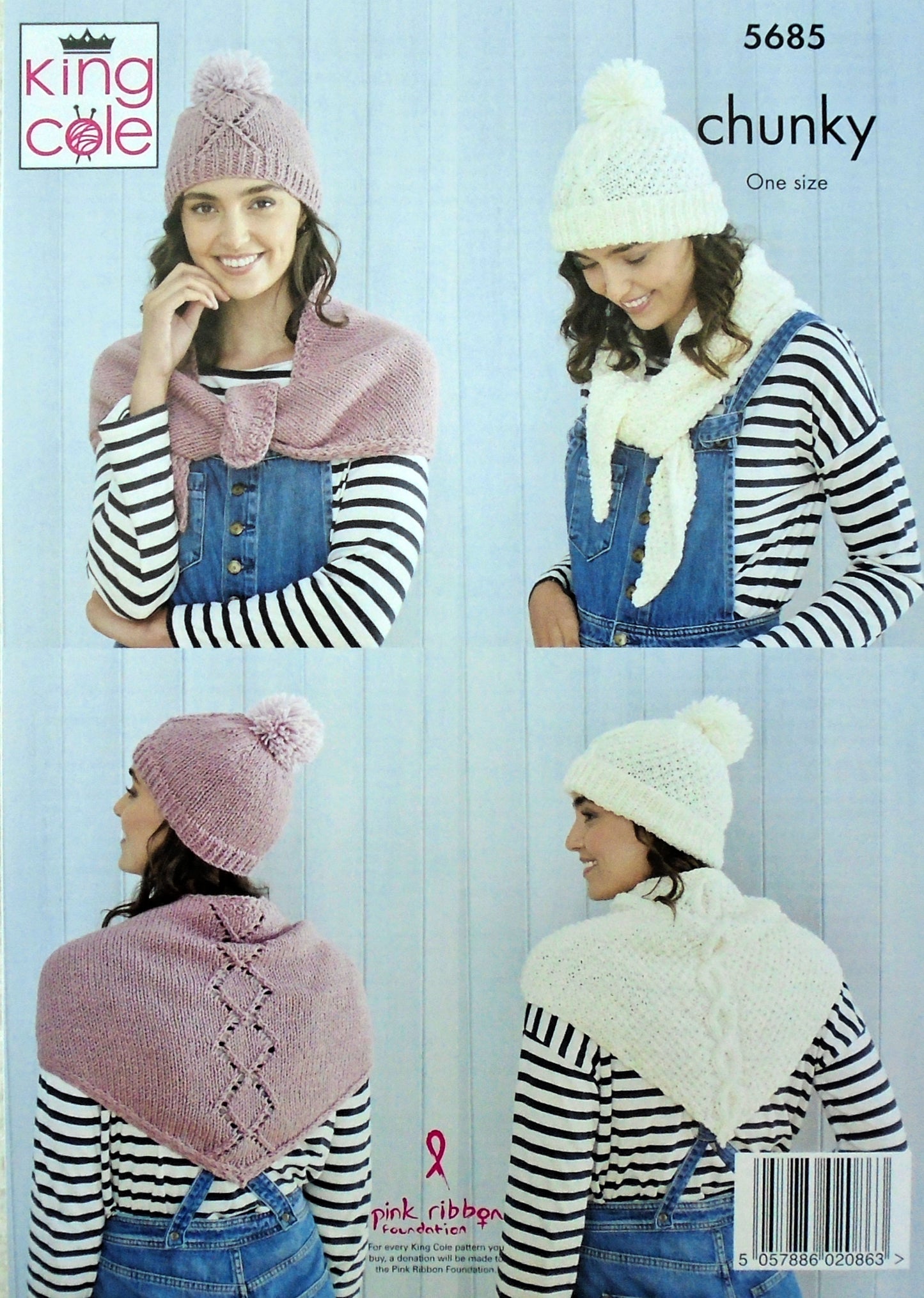 DIGITAL Knitting Pattern Ladies Hats and Short Shawls 3 Styles Chunky King Cole 5685