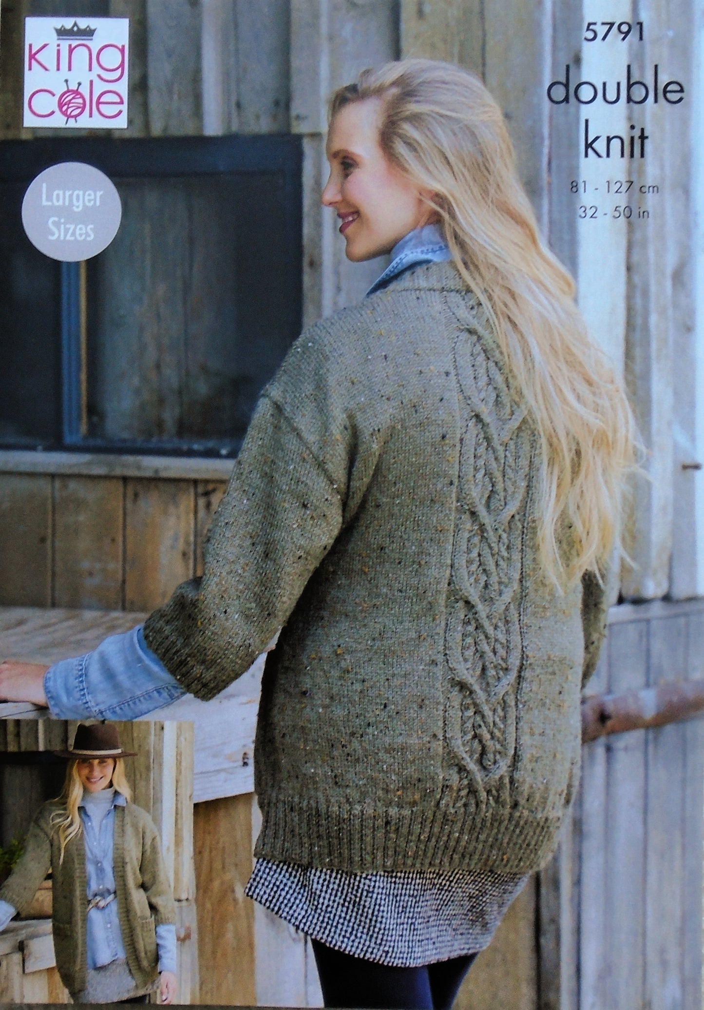 DIGITAL Knitting Pattern Ladies Cable Back Panel Cardigan and Jacket DK King Cole 5791