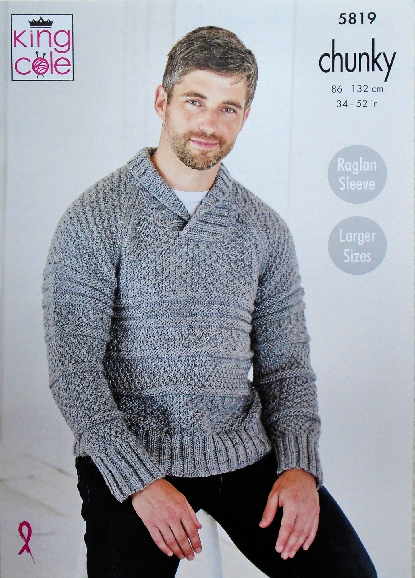 DIGITAL Knitting Pattern Mens Long Sleeve Textured Jumpers Chunky King Cole 5819