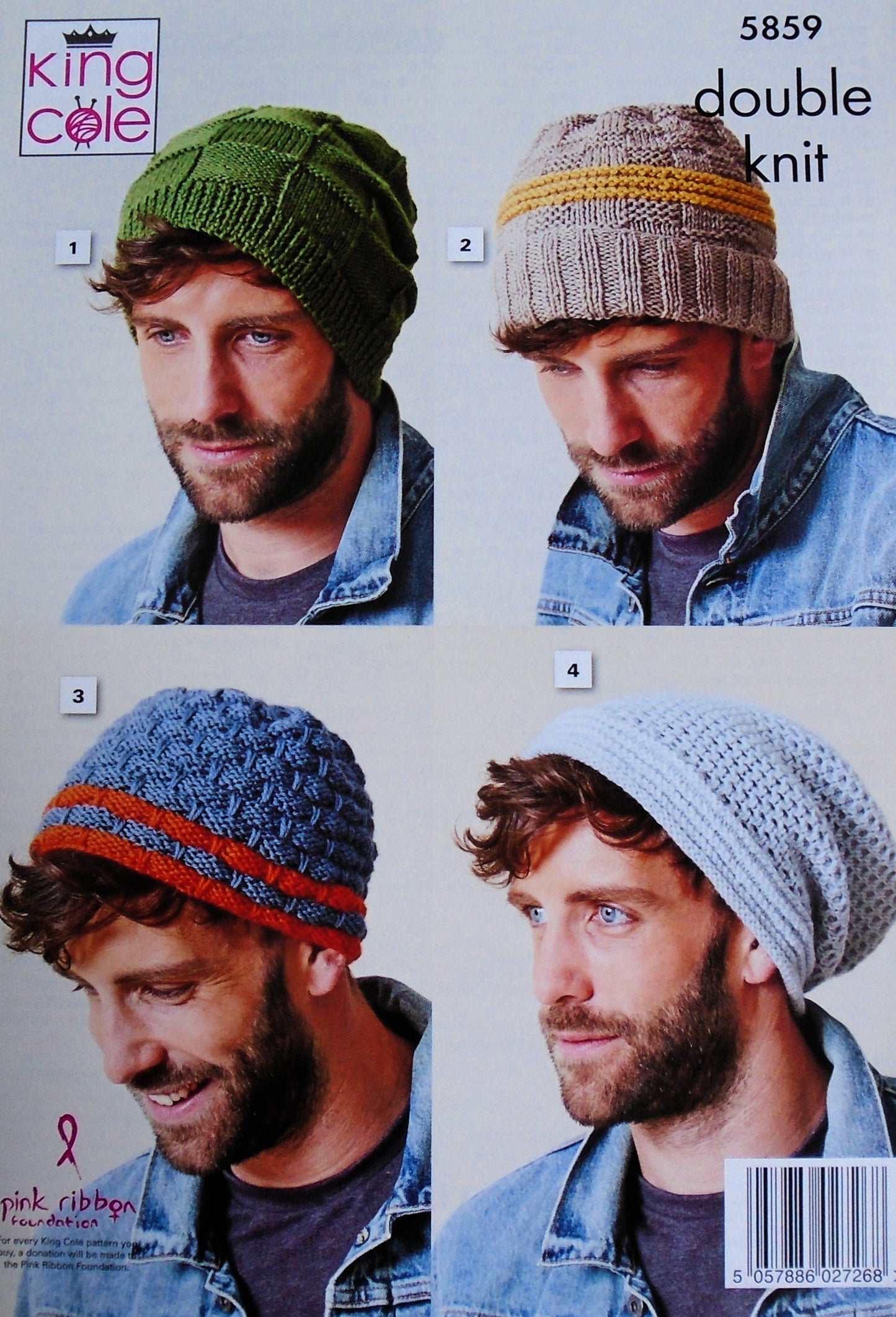 DIGITAL Knitting Pattern Mens 4 Styles Hat & Cowl Easy Knit Honeycomb DK King Cole 5859