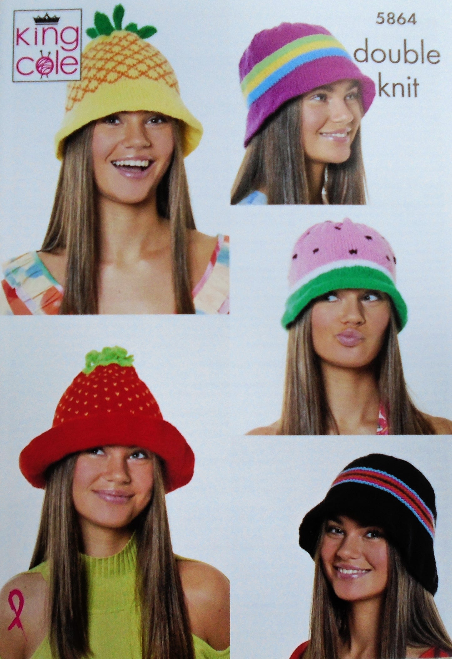 DIGITAL Knitting Pattern Ladies Summer Fruits Hats 5 Styles DK King Cole 5864