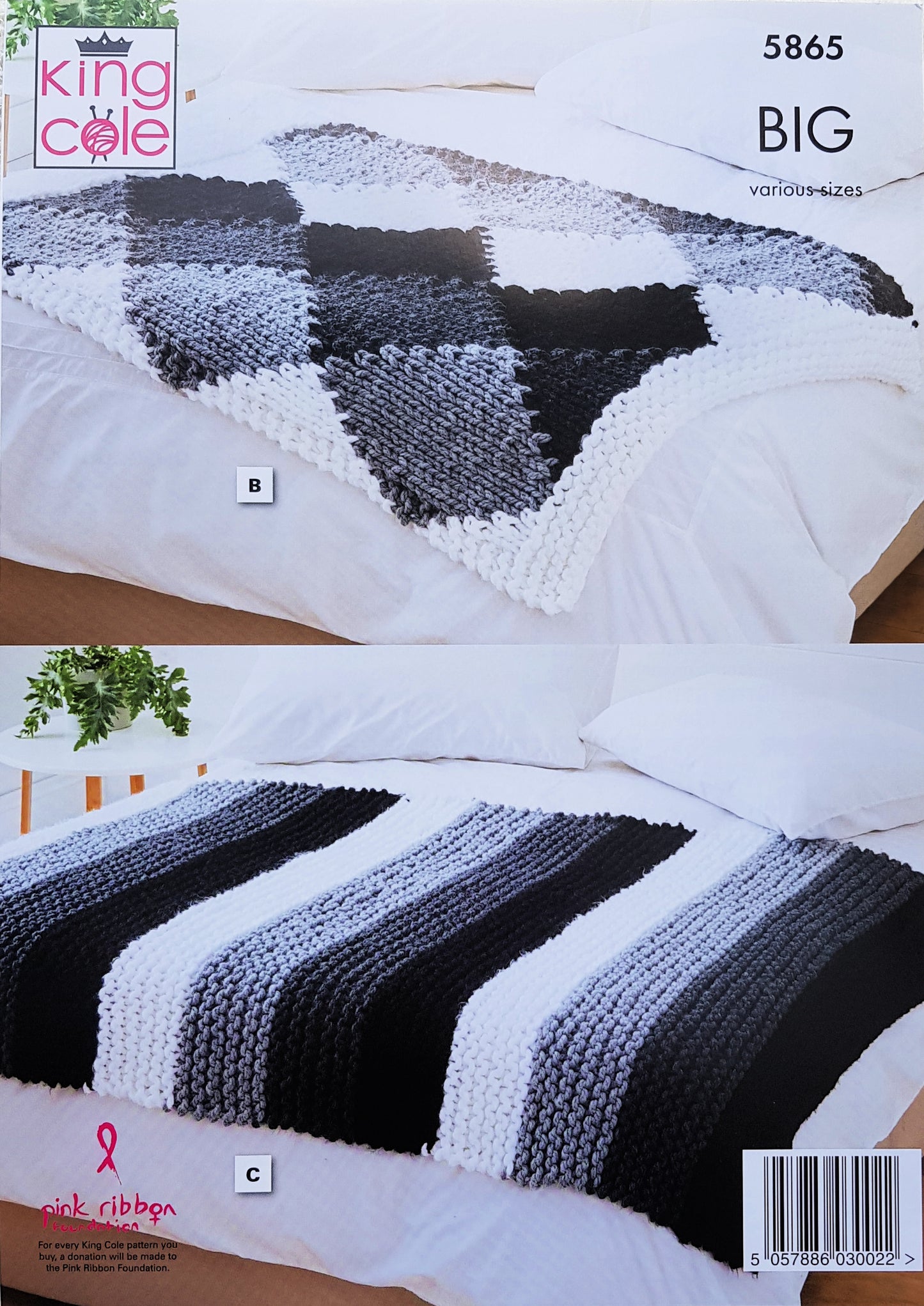 DIGITAL Knitting Pattern Very Easy Knit Lap Blankets and Bed Runner Mega Chunky 5865 King Cole