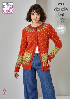 DIGITAL Knitting Pattern Ladies Long Sleeve Fair Isle Jumper and Cardigan DK King Cole 5901
