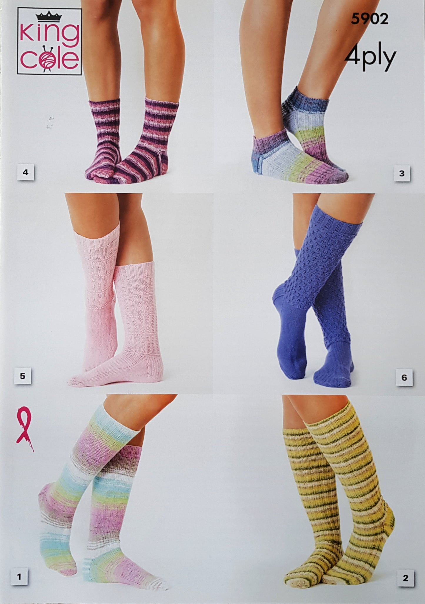 DIGITAL Knitting Pattern Ladies Ankle, Knee or Calf length Socks 4 Styles 4ply King Cole 5902