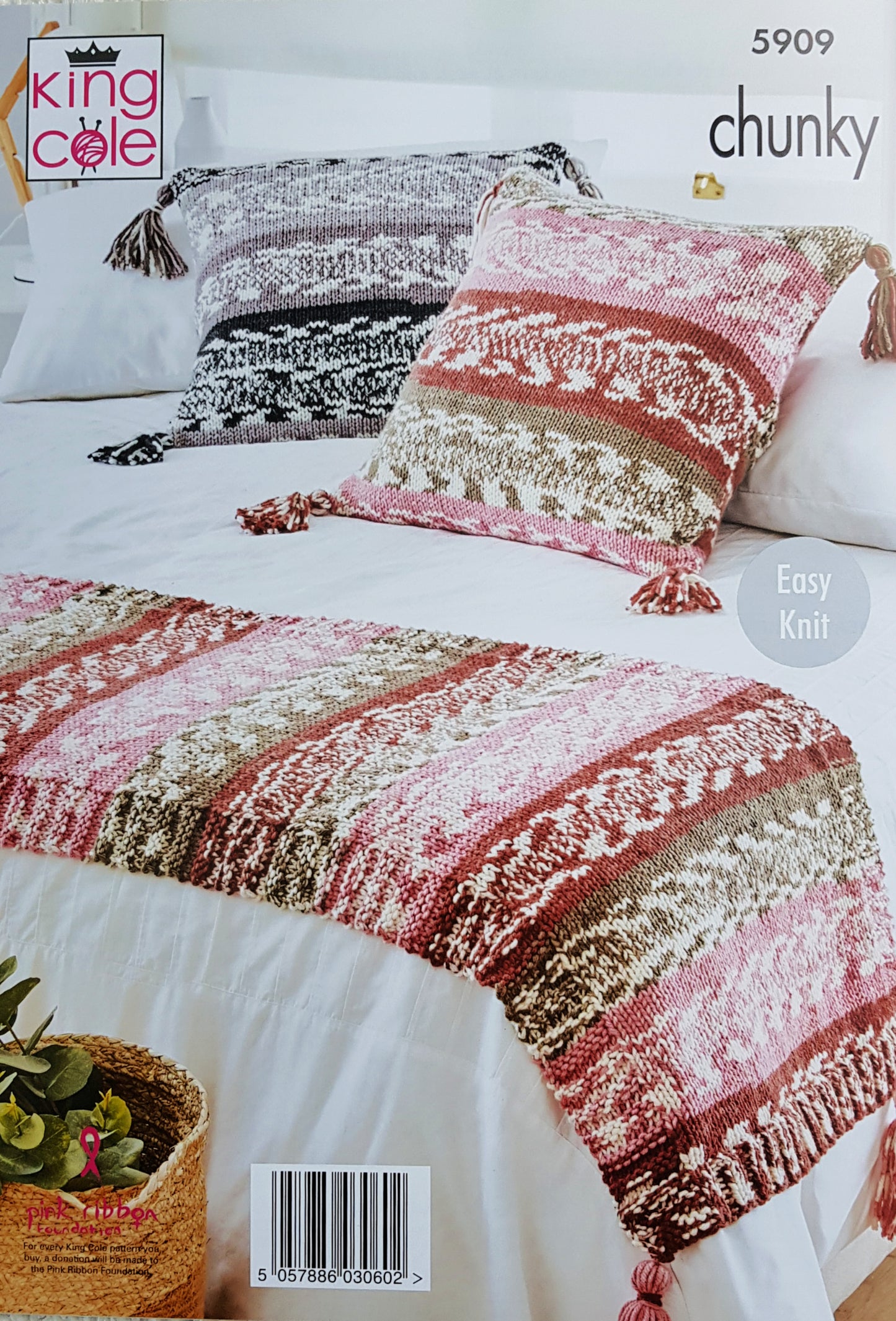 DIGITAL Knitting Pattern Easy Knit Blanket/Throw, Cushion and Bed Runner Nordic Chunky 5909 King Cole