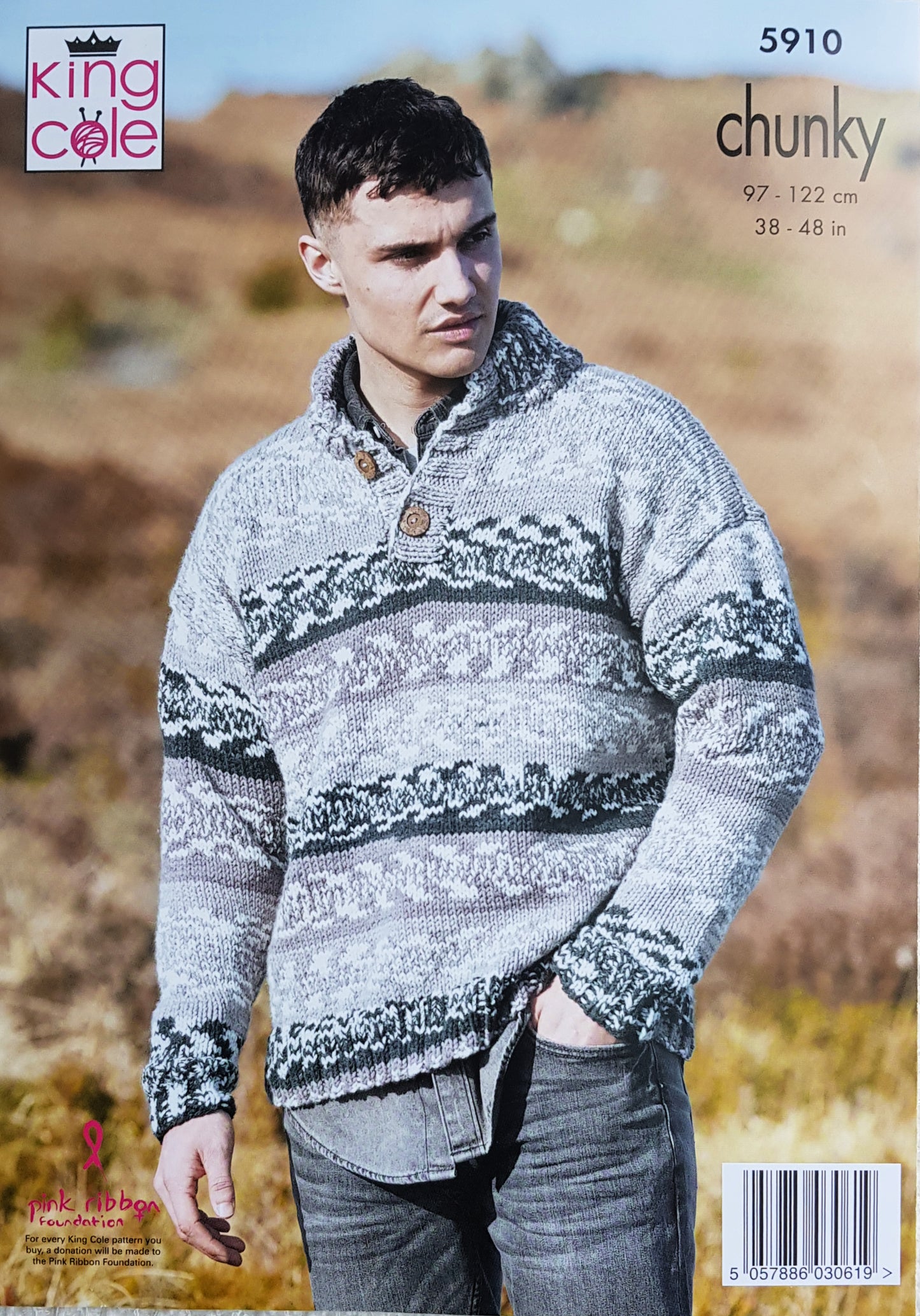 DIGITAL Knitting Pattern Mens Easy Knit Long Sleeve Jumpers Nordic Chunky King Cole 5910