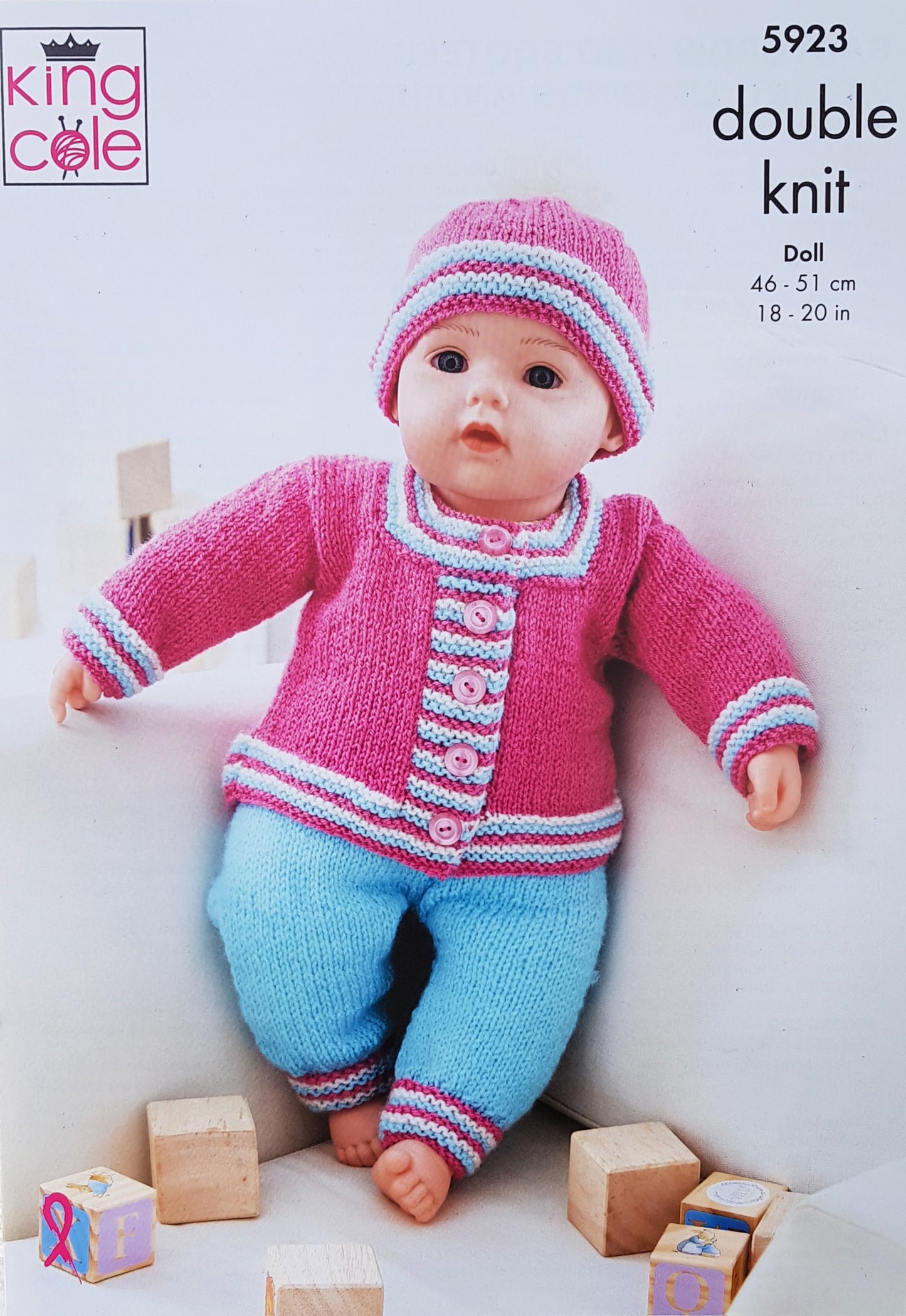 DIGITAL Knitting Pattern Dolls Jacket Trousers Hat & Hooded All-In-One DK King Cole 5923