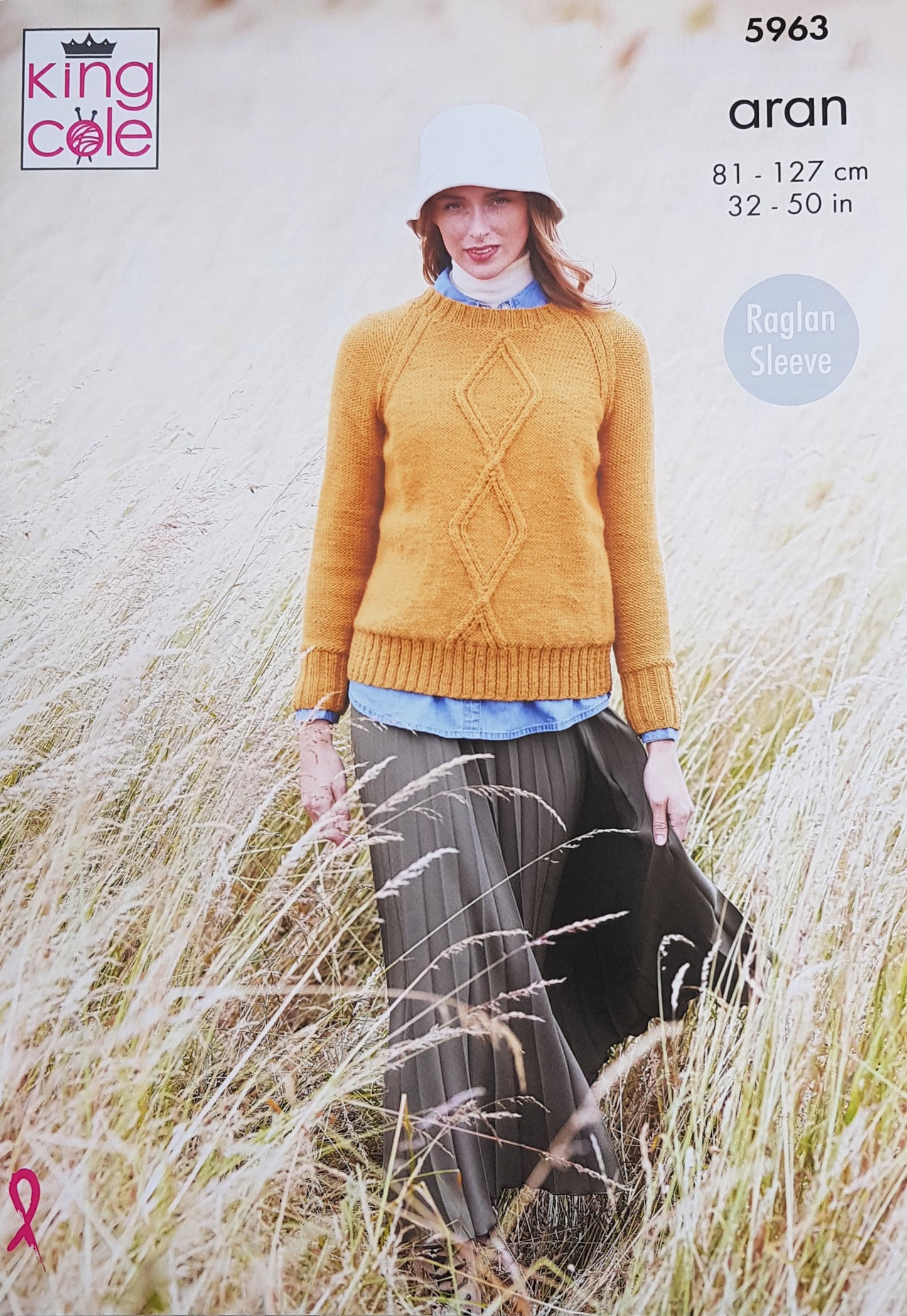 DIGITAL Knitting Pattern Ladies Raglan Sleeve Cable Jumpers Pure Wool Aran King Cole 5963