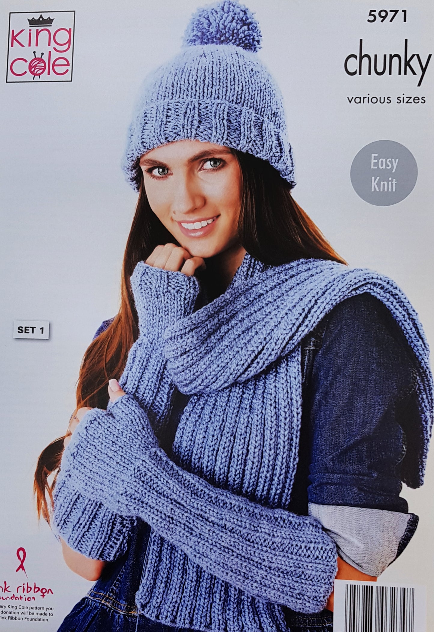 DIGITAL Knitting Pattern Ladies Easy Knit Hats, Cowl, Scarf, Mittens & Fingerless Mittens Chunky King Cole 5971