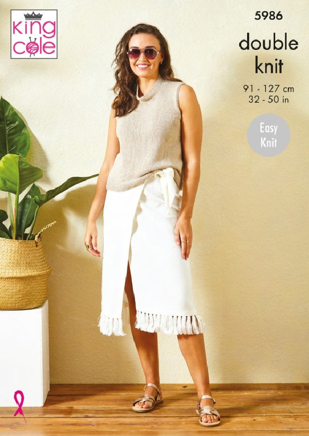 DIGITAL Knitting Pattern Ladies Easy Knit Sleeveless & Cap Sleeve Tops Linendale DK 5986 King Cole