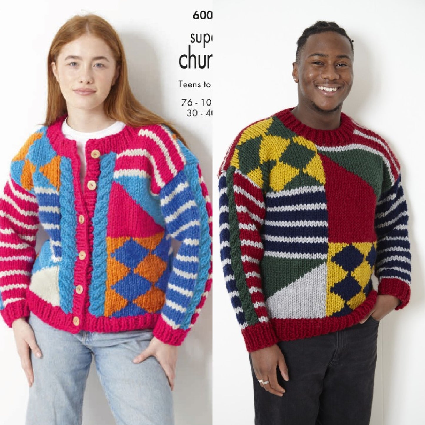 DIGITAL Knitting Pattern Mens/Ladies Multi-Coloured Jumper or Jacket Super Chunky King Cole 6004