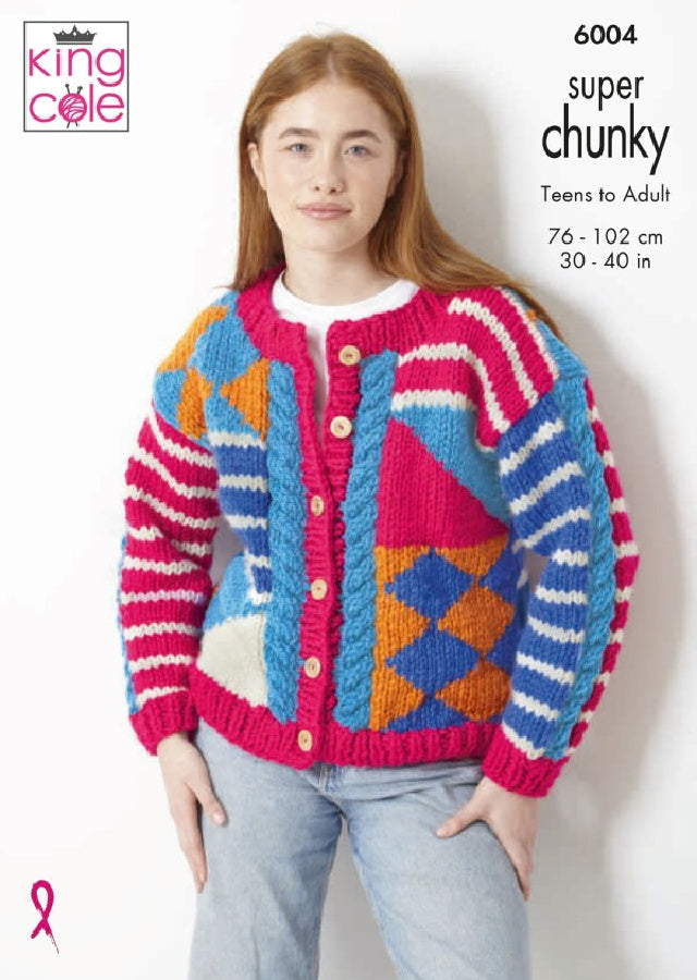 DIGITAL Knitting Pattern Mens/Ladies Multi-Coloured Jumper or Jacket Super Chunky King Cole 6004