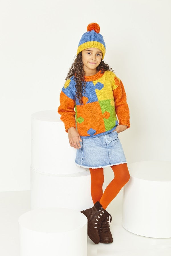DIGITAL Knitting Pattern Childrens Jigsaw Jumpers and Hat Chunky King Cole 6018