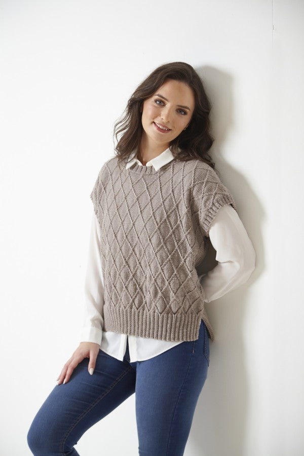 DIGITAL Knitting Pattern Ladies Sleeveless Fair Isle or Textured Jumper DK King Cole 6019