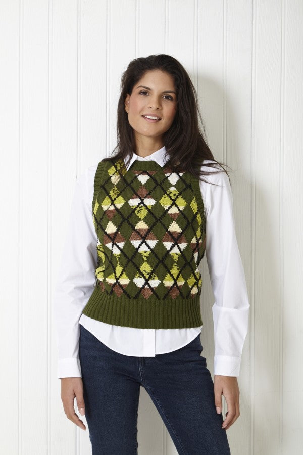 DIGITAL Knitting Pattern Ladies Striped or Argyle Sleeveless Tops 4ply 6027 King Cole