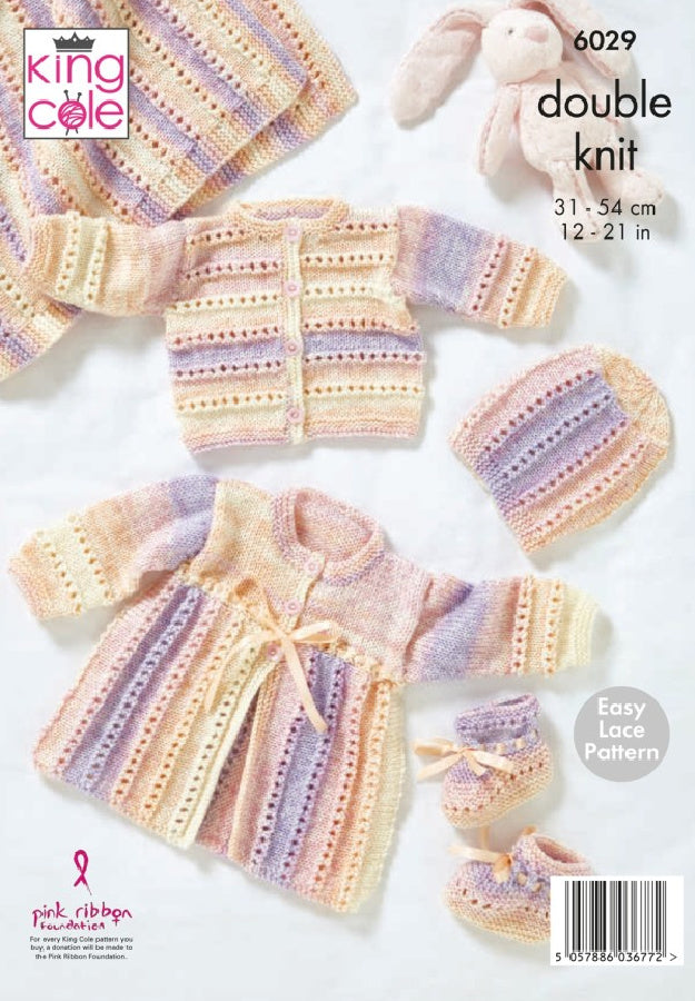 DIGITAL Knitting Pattern Baby Matinee Coat, Cardigan, Hat Bootees & Blanket DK King Cole 6029