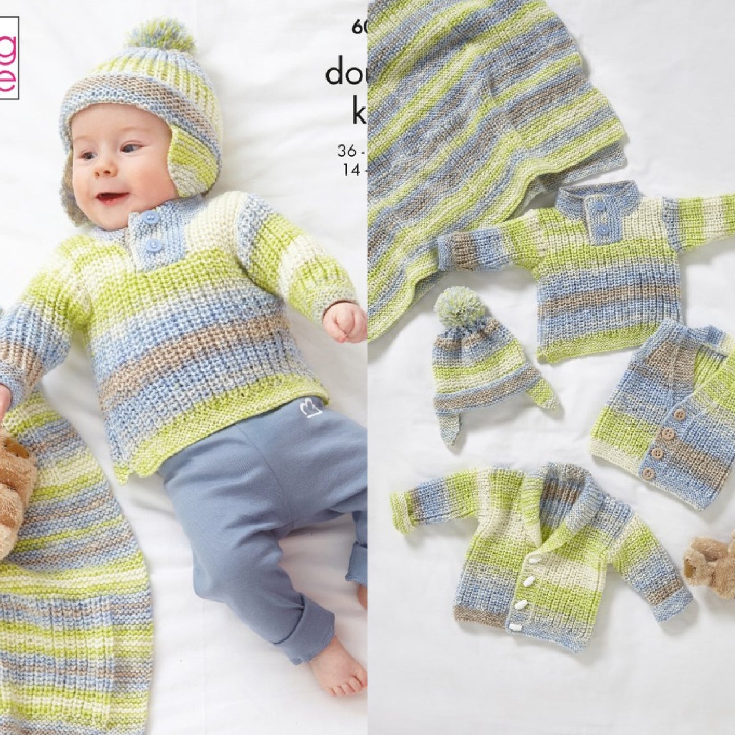 DIGITAL Knitting Pattern Baby Polo Jumper, Jacket, Waistcoat, Helmet & Blanket DK King Cole 6031