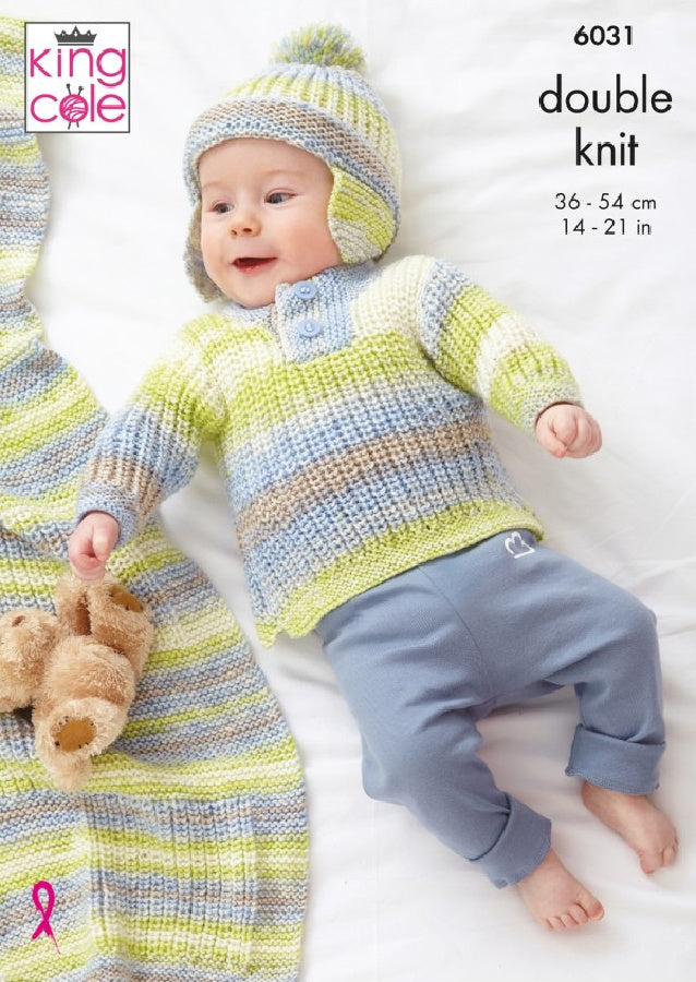 DIGITAL Knitting Pattern Baby Polo Jumper, Jacket, Waistcoat, Helmet & Blanket DK King Cole 6031