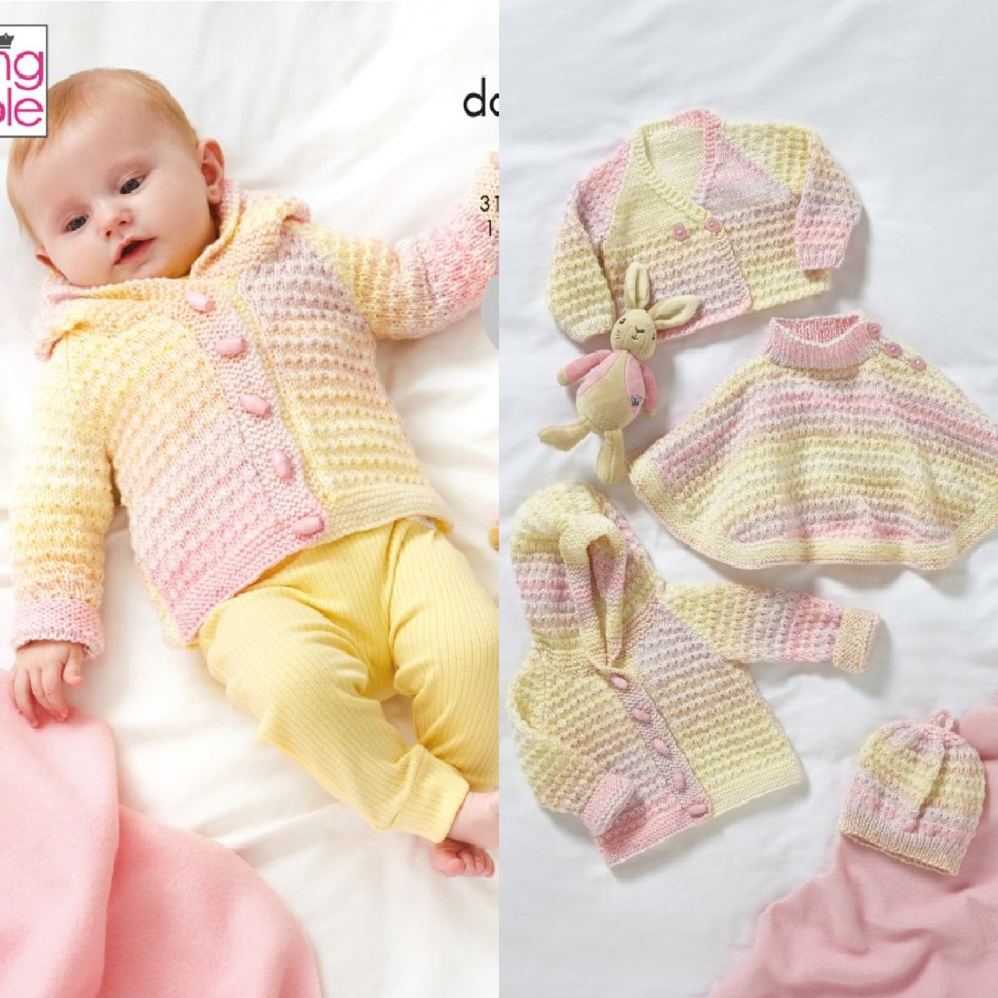 DIGITAL Knitting Pattern Baby Hooded Jacket, Cape, Cardigan & Hat DK King Cole 6032