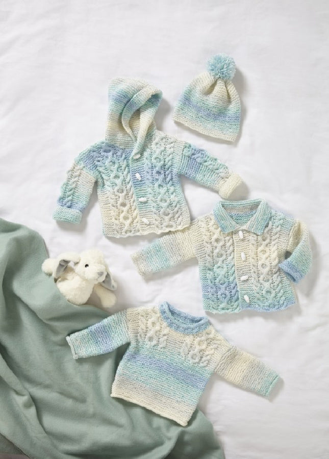 DIGITAL Knitting Pattern Baby Cable Hooded Jacket, Jacket, Jumper & Hat DK King Cole 6033