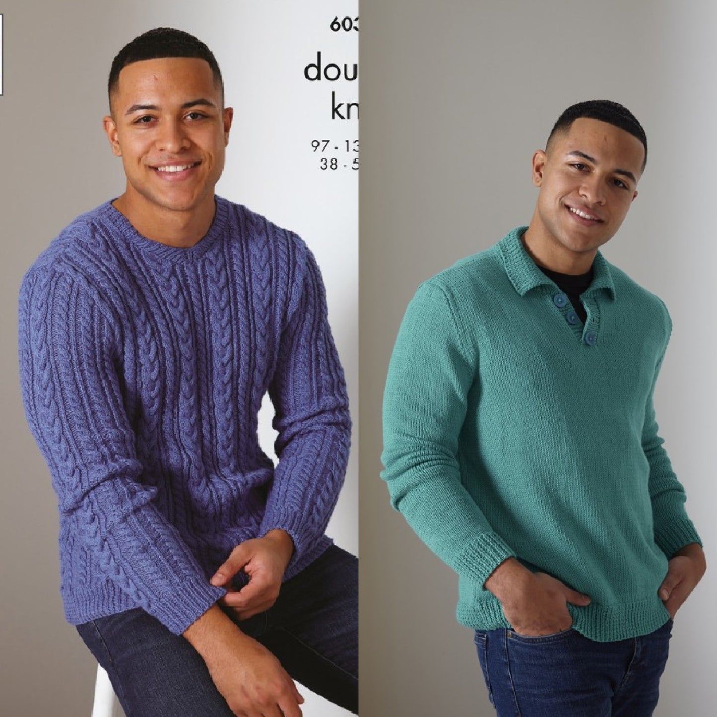 DIGITAL Knitting Pattern Men's Collar Polo Jumper and Cable Jumper Cotton DK King Cole 6037