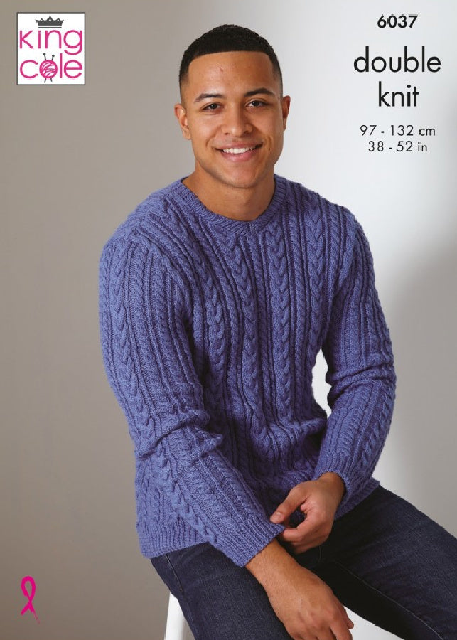 DIGITAL Knitting Pattern Men's Collar Polo Jumper and Cable Jumper Cotton DK King Cole 6037