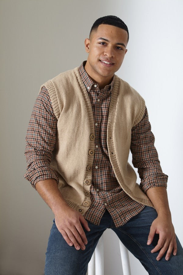 DIGITAL Knitting Pattern Men's Easy Knit Waistcoat and Cable Slipover Cotton DK King Cole 6038