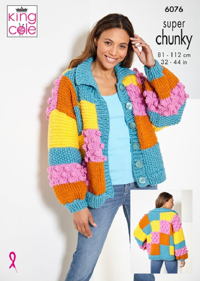 DIGITAL Knitting Pattern Ladies Multi Colour Jacket, Jumper and Hat Super Chunky King Cole 6076