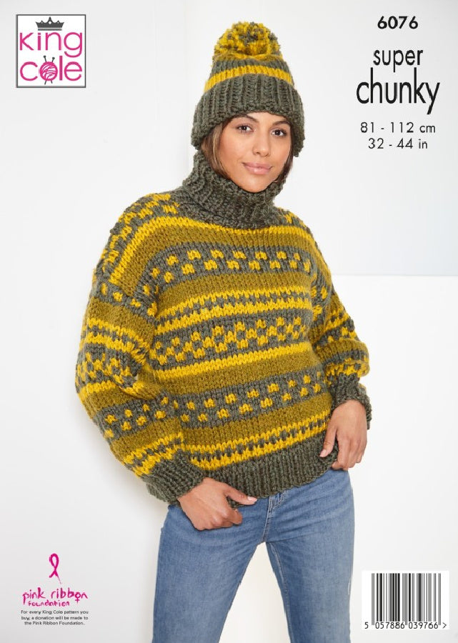 DIGITAL Knitting Pattern Ladies Multi Colour Jacket, Jumper and Hat Super Chunky King Cole 6076