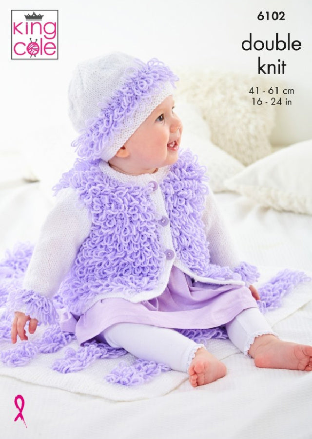DIGITAL KNITTING PATTERN Baby Loop Cardigans, Blanket & Hat DK King Cole 6102