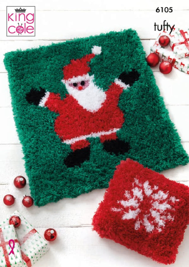 DIGITAL Knitting Pattern Snowman or Santa Blanket and Christmas Cushion Tinsel Yarn King Cole 6105